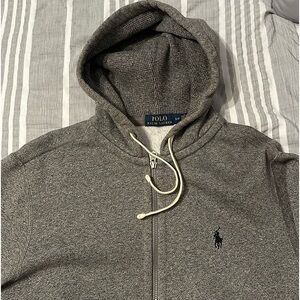 Men’s Polo hooded sweatshirt with zipper, size small, gray
